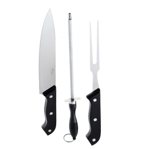 Kit churrasco black 3 peças (garfo, faca e chaira)